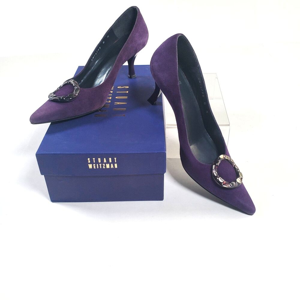 Stuart Weitzman Women’s Heels Size 6 Purple Suede Pumps Pointed Toe 2.5" Heel